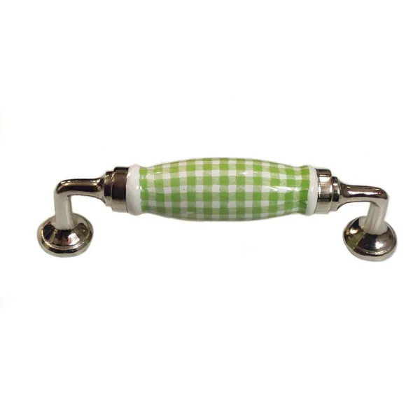 Silver_Check_Green_Ceramic_Door_Handle_Silver_Finish_-_Scratch_Proof_100%_(Size_6_Inch,_Bluish_Check)