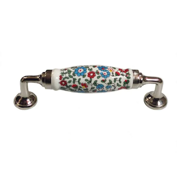 Silver_Ceramic_Door_Handle_Silver_Finish_-_Scratch_Proof_100%_(Size_6_Inch,_Multi_Flower_Hand_Painted)