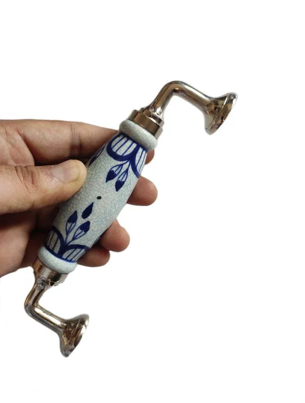 Silver_Blue_Crackle_Design_Ceramic_Door_Handle_Silver_Finish_-_Scratch_Proof_100%_(Size_6_Inch,_Flower_Hand_Painted)