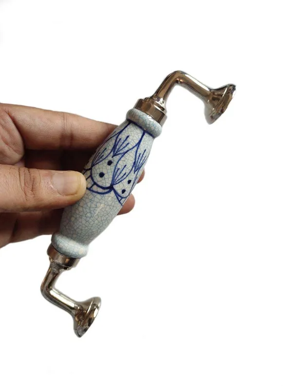 Silver_Blue_Crackle_Design_Ceramic_Door_Handle_Silver_Finish_-_Scratch_Proof_100%_(Size_6_Inch,_Flower_Hand_Painted)