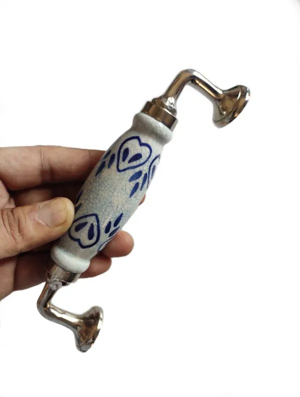 Silver_Blue_Crackle_Design_Ceramic_Door_Handle_Silver_Finish_-_Scratch_Proof_100%_(Size_6_Inch,_Flower_Hand_Painted)
