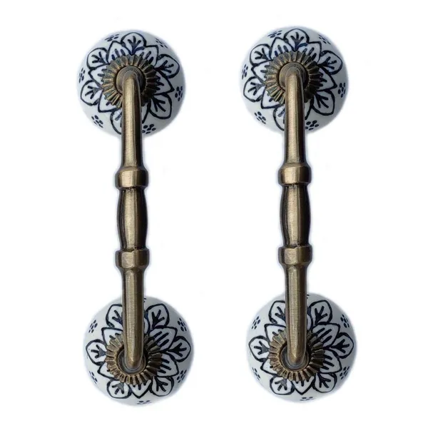 Ceramic_Door_Handle_Gold_Antique_Finish_-_(Size_6_Inch,_Flower_Hand_Painted)_HOLE_TO_HOLE_4_INCH_-_Pack_Of_1