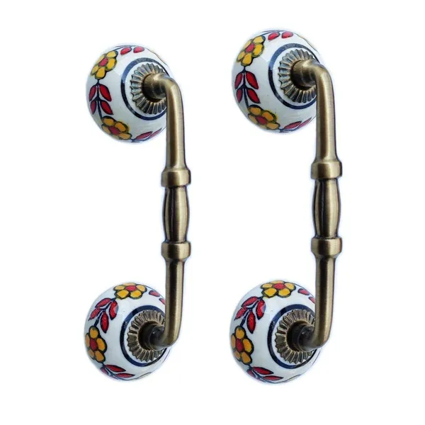 _Ceramic_Door_Handle_Gold_Antique_Finish_-_(Size_6_Inch,_Flower_Hand_Painted)_-_Pack_Of_1