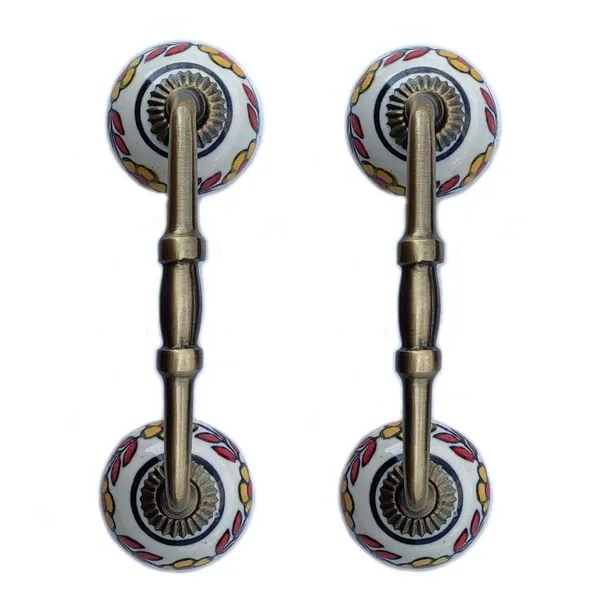 _Ceramic_Door_Handle_Gold_Antique_Finish_-_(Size_6_Inch,_Flower_Hand_Painted)_-_Pack_Of_1