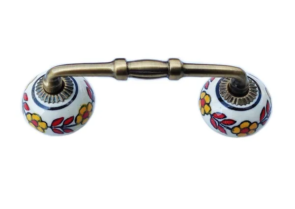 _Ceramic_Door_Handle_Gold_Antique_Finish_-_(Size_6_Inch,_Flower_Hand_Painted)_-_Pack_Of_1