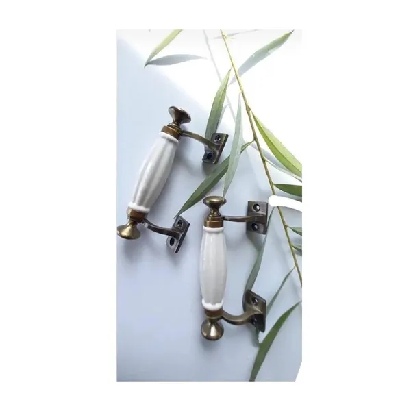 White_Ceramic_Door_Handle_Gold_Antique_Finish_(Size_5.5_Inch,_White)_(White)