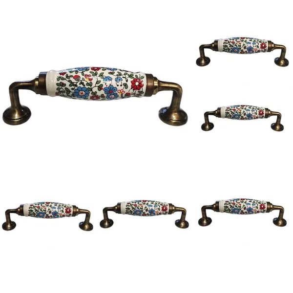 Pack_of_6__Ceramic_Door_Handle_Gold_Antique_Finish_-_Scratch_Proof_100%_(Size_6_Inch,_Multi_Flower_Hand_Painted)