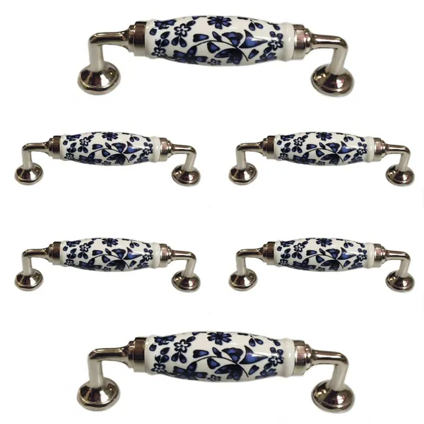 Pack_of_6_Silver_Ceramic_Door_Handle_Silver_Finish_-_Scratch_Proof_100%_(Size_6_Inch,_Blue_Flower_Hand_Painted)