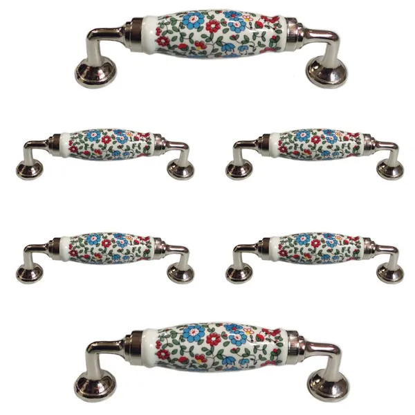 Pack_of_6_Silver_Ceramic_Door_Handle_Silver_Finish_-_Scratch_Proof_100%_(Size_6_Inch,_Multi_Flower_Hand_Painted)