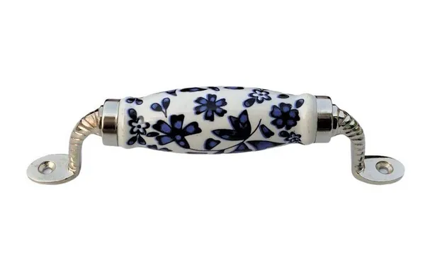 Silver_Ceramic_Door_Handle_Silver_Finish_-_Scratch_Proof_100%_(Size_6_Inch,_Blue_Flower_Hand_Painted)