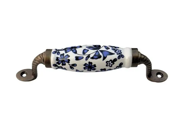 Ceramic_Door_Handle_Gold_Antique_Finish_-_(Size_6_Inch,_Blue_Flower_Hand_Painted)_Pack_Of_1