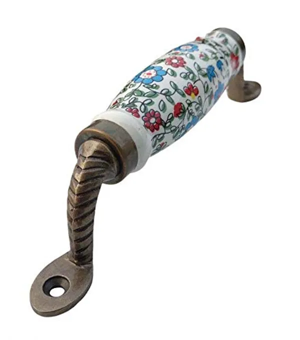 Ceramic_Door_Handle_Gold_Antique_Finish_-_(Size_6_Inch,_Multi_Flower_Hand_Painted)_Pack_Of_1
