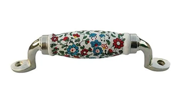 Silver_Ceramic_Door_Handle_Silver_Finish_-_Scratch_Proof_100%_(Size_6_Inch,_Multi_Flower_Hand_Painted)