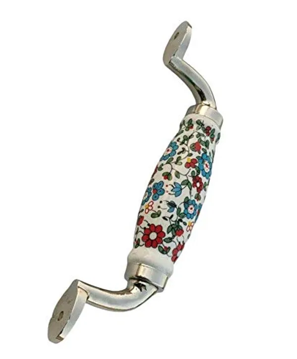 Silver_Ceramic_Door_Handle_Silver_Finish_-_Scratch_Proof_100%_(Size_6_Inch,_Multi_Flower_Hand_Painted)