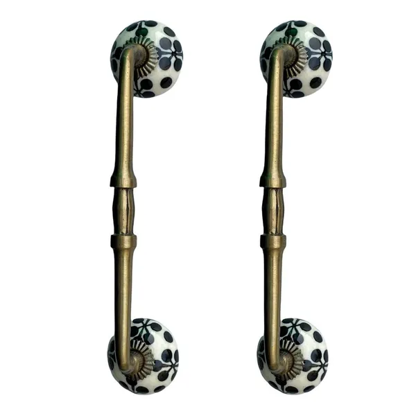 Ceramic_Door_Handle_Gold_Antique_Finish_-_(Size_10_Inch,_Flower_Hand_Painted)_-_Hole_To_Hole_8_Inch
