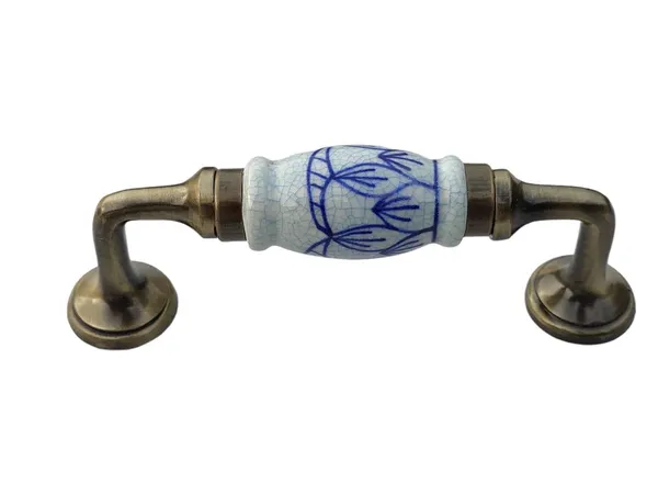 _Ceramic_Crackle_Design_Door_Handle_Gold_Antique_Finish_-_Scratch_Proof_100%_(Size_5_Inch,_Blue_Hand_Painted)_Pack_Of_1