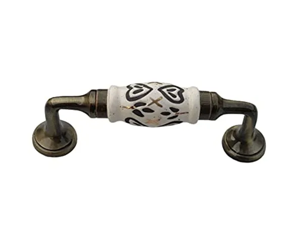 _Ceramic_Door_Handle_Gold_Antique_Finish_-_Scratch_Proof_100%_(Size_5_Inch,_Embossing_Design_Hand_Painted_-_Gold_Strips_And_Dots)_Pack_Of_1