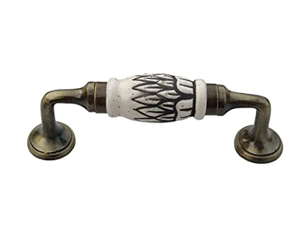Ceramic_Door_Handle_Gold_Antique_Finish_-_Scratch_Proof_100%_(Size_5_Inch,_Embossing_Design_Hand_Painted_-_Gold_Strips_And_Dots)_Pack_Of_1