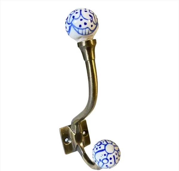 White_Hand_Painted_Ceramic_Metal_Wall_Hooks_-_Gold_Antique_Finish_(Size_6_Inch,_Pack_Of_2)