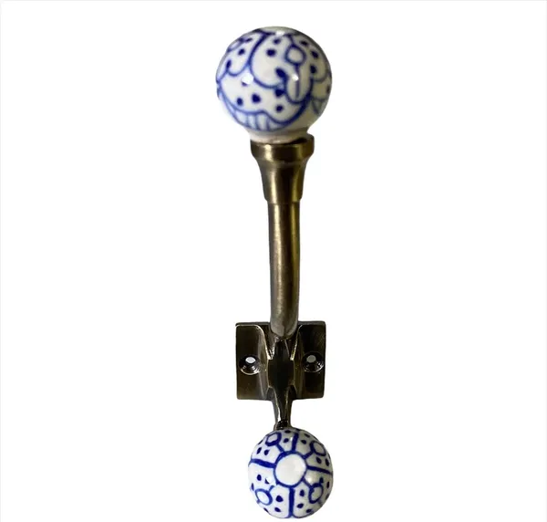 White_Hand_Painted_Ceramic_Metal_Wall_Hooks_-_Gold_Antique_Finish_(Size_6_Inch,_Pack_Of_2)