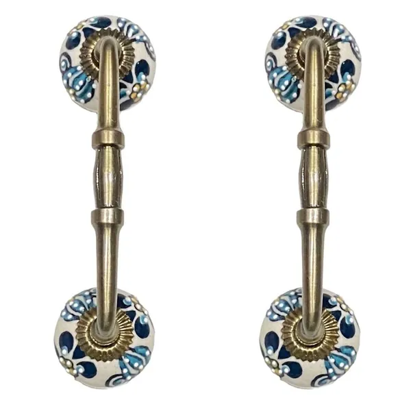 _Ceramic_Door_Handle_Gold_Antique_Finish_-_(Size_6_Inch,_Flower_Hand_Painted)_-_Pack_Of_1