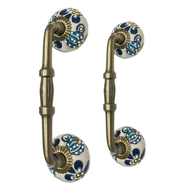 _Ceramic_Door_Handle_Gold_Antique_Finish_-_(Size_6_Inch,_Flower_Hand_Painted)_-_Pack_Of_1