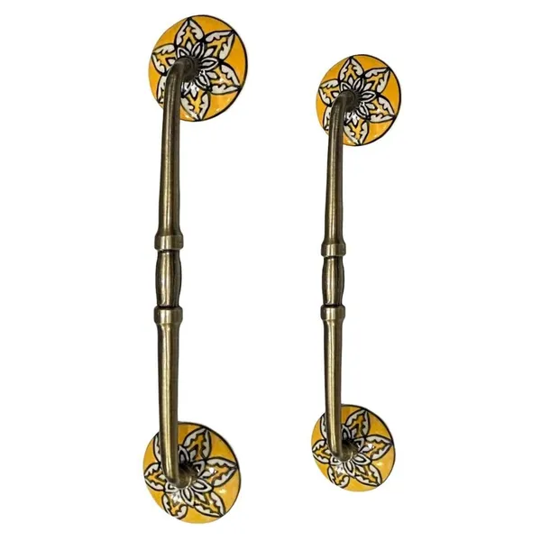Ceramic_Door_Handle_Gold_Antique_Finish_-_(Size_10_Inch,_Flower_Hand_Painted)_-_Hole_To_Hole_8_Inch_(Pack_Of_1)