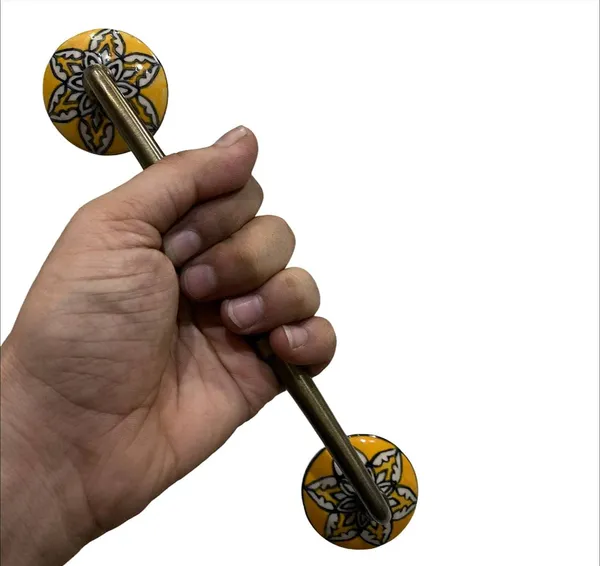 Ceramic_Door_Handle_Gold_Antique_Finish_-_(Size_8_Inch,_Flower_Hand_Painted)_Hole_To_Hole_6_Inch_-_Pack_Of_1_Handle
