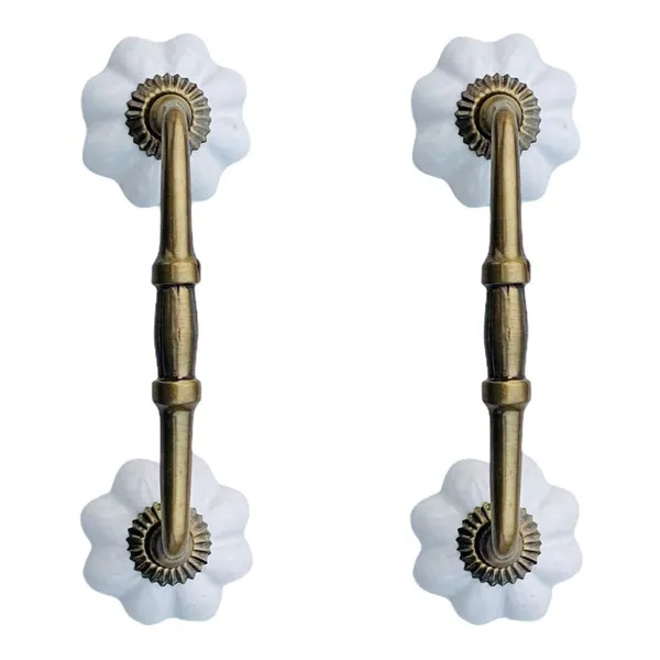 White_Ceramic_Door_Handle_Gold_Antique_Finish_-_(Size_6_Inch,_White)_-_Pack_Of_1
