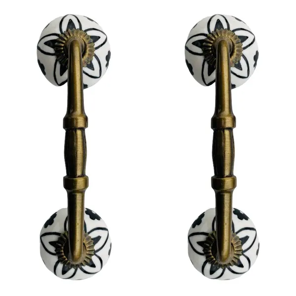 Ceramic_Door_Handle_Gold_Antique_Finish_-_(Size_6_Inch,_Flower_Hand_Painted)_-_Hole_To_Hole_4_Inch_Pack_Of_1