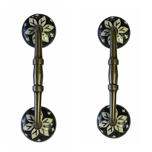 Black__Ceramic_Door_Handle_Gold_Antique_Finish_-_(Size_6_Inch,_Flower_Hand_Painted)_-_Hole_To_Hole_4_Inch,_Pack_Of_1