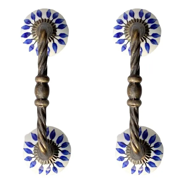 _Ceramic_Door_Handle_Gold_Antique_Finish_-_(Size_6_Inch,_Flower_Hand_Painted)_-_Pack_Of_1