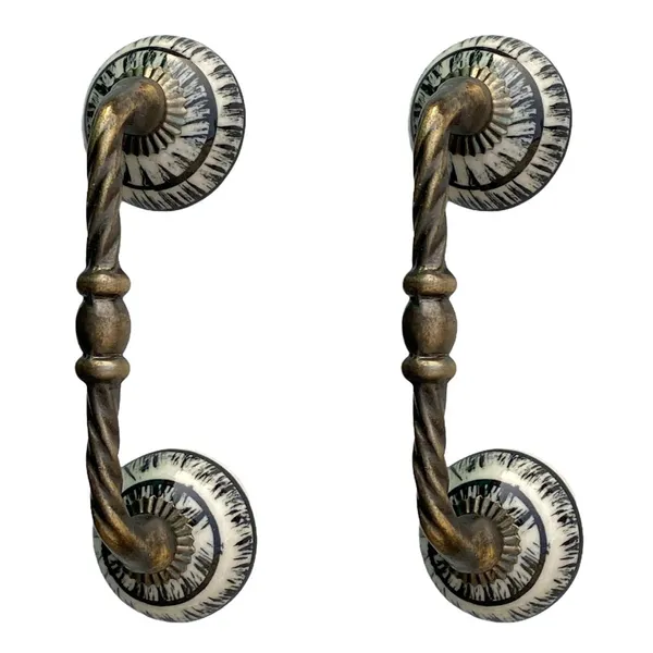 _Ceramic_Door_Handle_Gold_Antique_Finish_-_(Size_6_Inch,_Flower_Hand_Painted)_-_Pack_Of_1