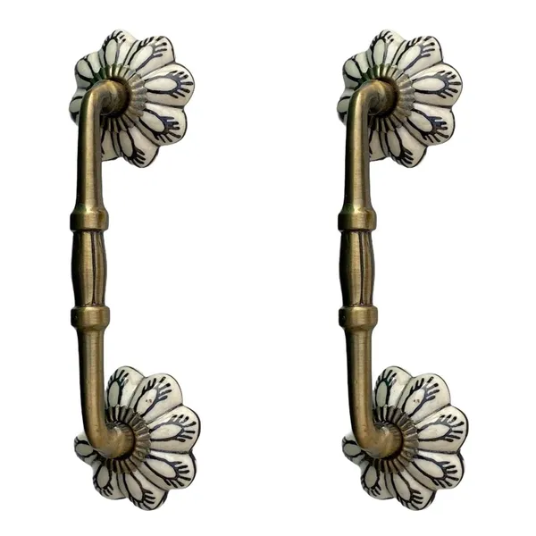Gold,_White_Ceramic_Door_Handle_Gold_Antique_Finish_-_HOLE_TO_HOLE_4_INCH_(Size_6_Inch,_Flower_Hand_Painted)_-_Pack_Of_1