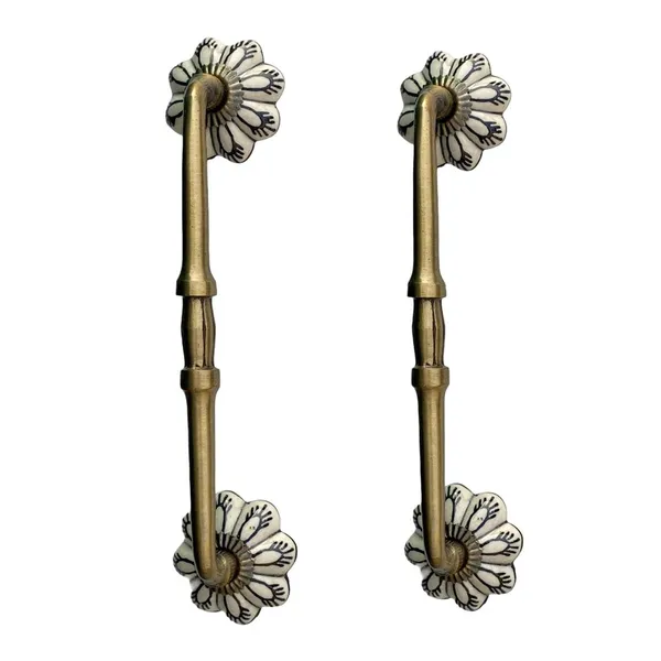 Ceramic_Door_Handle_Gold_Antique_Finish_-_(Size_8_Inch,_Flower_Hand_Painted)_Hole_To_Hole_Gap_-_6_Inches_-_Pack_Of_1