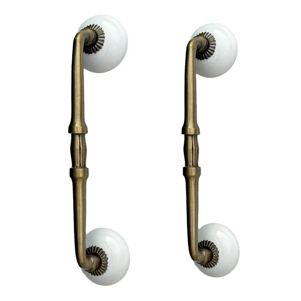 White_Ceramic_Door_Handle_Gold_Antique_Finish_-_(Size_8_Inch)_-_HOLE_TO_HOLE_6_INCH_-_Pack_Of_1