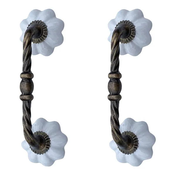 White_Ceramic_Door_Handle_Gold_Antique_Finish_-_(Size_6_Inch)_-_Pack_Of_1