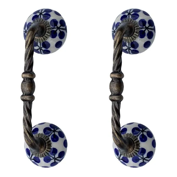 White_Ceramic_Door_Handle_Gold_Antique_Finish_-_(Size_6_Inch,_Flower_Hand_Painted)_-_Pack_Of_1