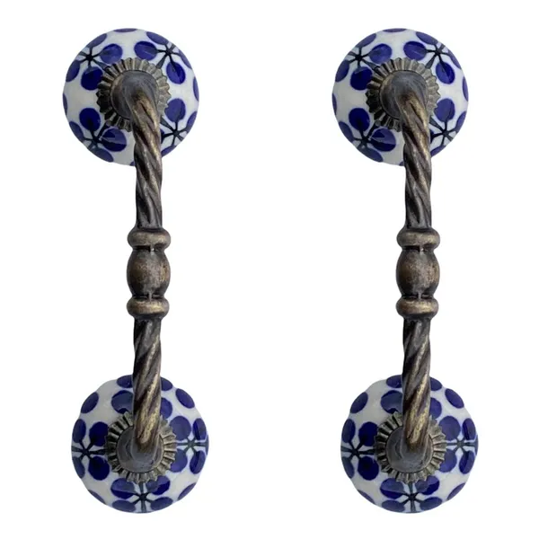 White_Ceramic_Door_Handle_Gold_Antique_Finish_-_(Size_6_Inch,_Flower_Hand_Painted)_-_Pack_Of_1