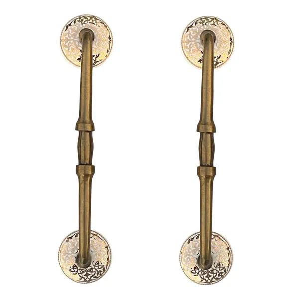 White_&_Golden_Ceramic_Door_Handle_Gold_Antique_Finish_-_(Size_10_Inch)_-_Hole_To_Hole_8_Inch_(Pack_Of_1)