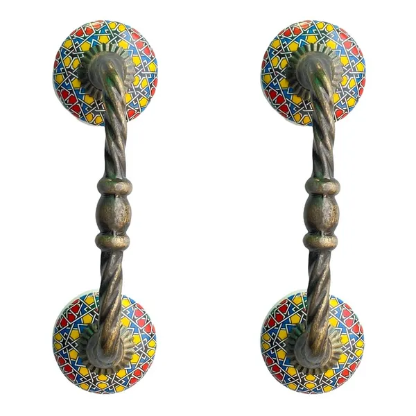 Ceramic_Door_Handle_Gold_Antique_Finish_-_(Size_6_Inch,_Multi_Color_Painted)_-_Hole_To_Hole_4_Inch_-_Pack_Of_1