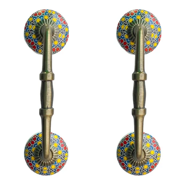 _Ceramic_Door_Handle_Gold_Antique_Finish_-_(Size_6_Inch,_Multi_Color_Painted)_-_Hole_To_Hole_4_Inch_-_Pack_Of_1