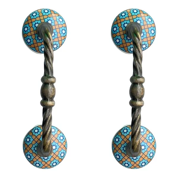 Painted_Ceramic_Door_Handle_Gold_Antique_Finish_-_(Size_6_Inch)_-_Hole_To_Hole_4_Inch_-_Pack_Of_1