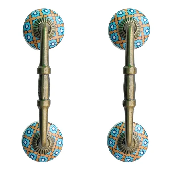 Ceramic_Door_Handle_Gold_Antique_Finish_-_(Size_6_Inch,_Multi_Color_Painted)_-_Hole_To_Hole_4_Inch_-_Pack_Of_1