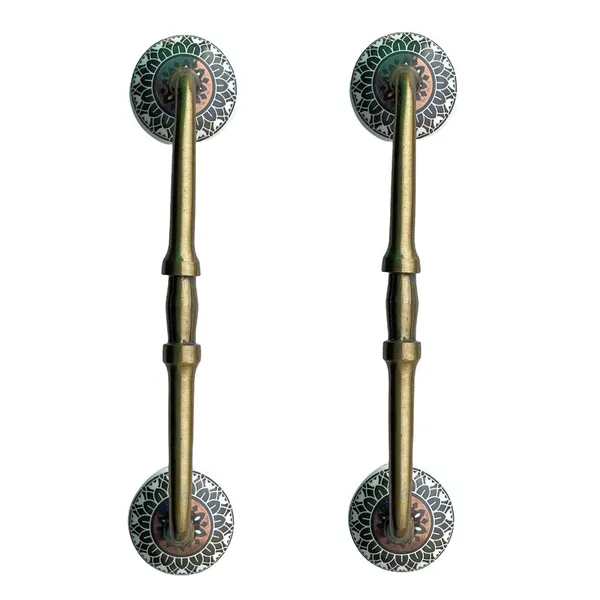 _Ceramic_Door_Handle_Gold_Antique_Finish_-_(Size_10_Inch,_White_-_Golden_Black)_-_Hole_To_Hole_8_Inch_(Pack_Of_1_Handle)