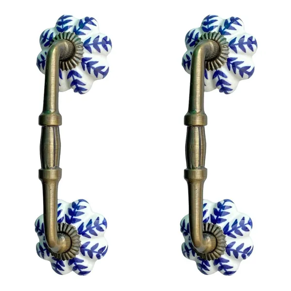 Gold,_White_Ceramic_Door_Handle_Gold_Antique_Finish_-_(Size_6_Inch,_Hand_Painted)_-_Pack_Of_1_-_Hole_To_Hole_4_Inch