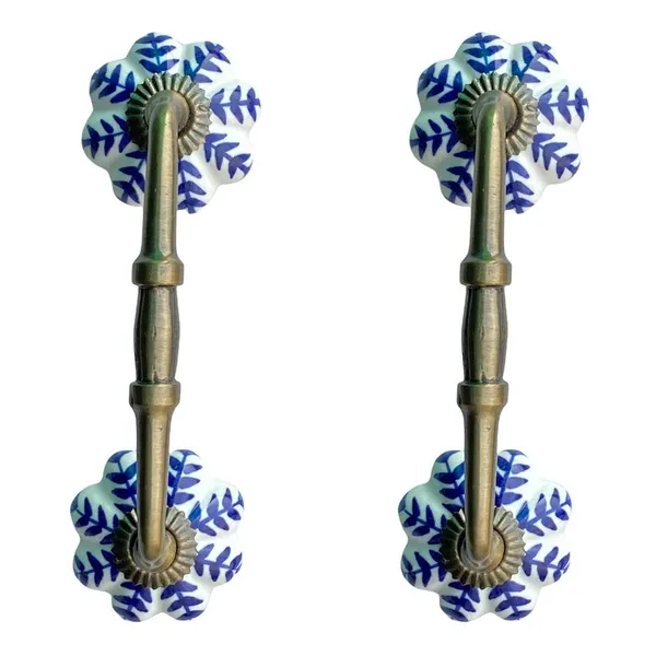 Gold,_White_Ceramic_Door_Handle_Gold_Antique_Finish_-_(Size_6_Inch,_Hand_Painted)_-_Pack_Of_1_-_Hole_To_Hole_4_Inch