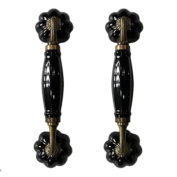 Black_Ceramic_Door_Handle_Gold_Antique_Finish_-_(Size_8.5_Inch)_-_Hole_To_Hole_6.5_Inch_(_Pack_Of_1_HANDLE_)
