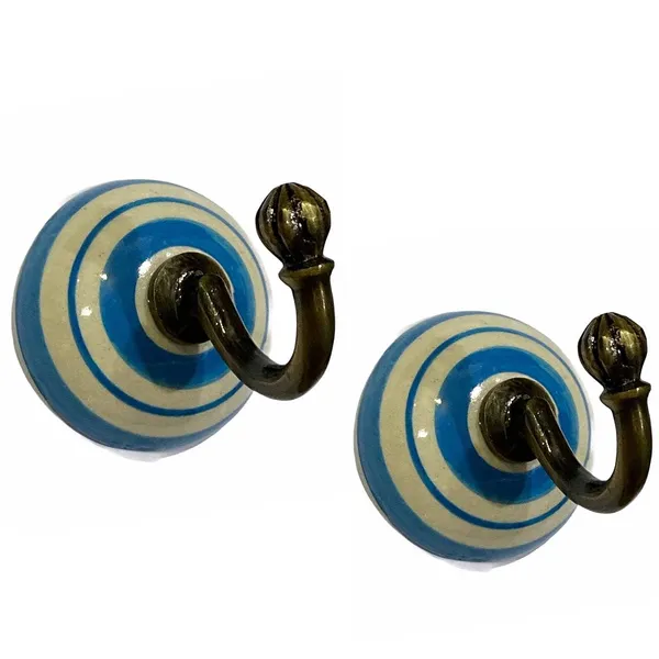 _Ceramic_Metal_Wall_Hook_Hanging_Clothes_Hat_Coat_Robe_Hangers_Metal_Hook_Door_Hook_Wall_Mounted_Single_Hook_Hanger_-_(Blue_Strips)_-_Size_3.5_Inch,_Gold_Antique_-_Pack_Of_2