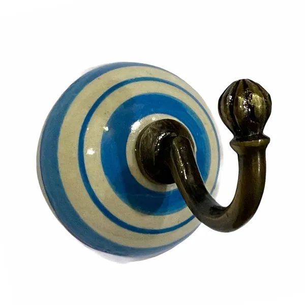 _Ceramic_Metal_Wall_Hook_Hanging_Clothes_Hat_Coat_Robe_Hangers_Metal_Hook_Door_Hook_Wall_Mounted_Single_Hook_Hanger_-_(Blue_Strips)_-_Size_3.5_Inch,_Gold_Antique_-_Pack_Of_2